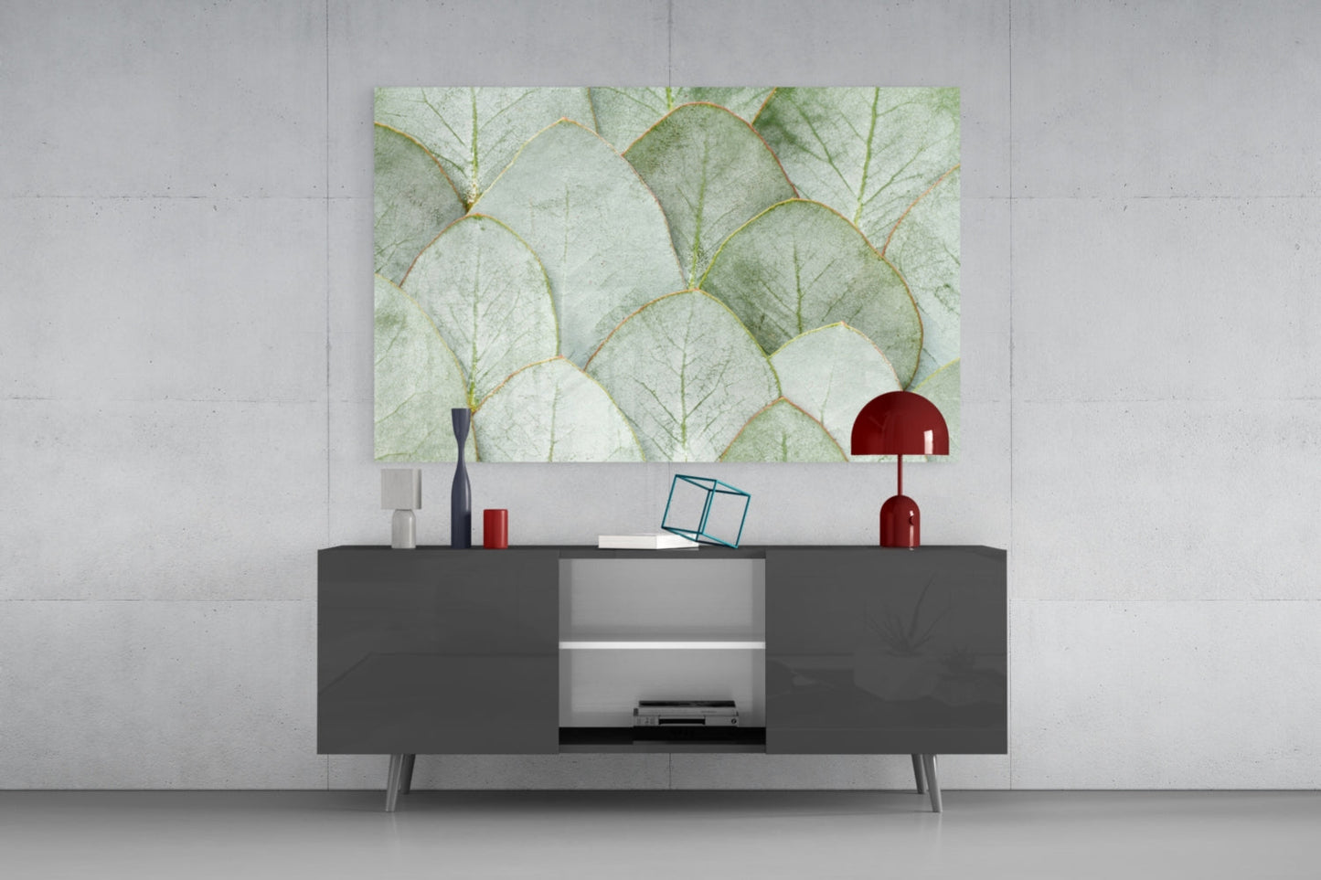 Sage Eucalyptus Leaf Layers Glass Wall Art