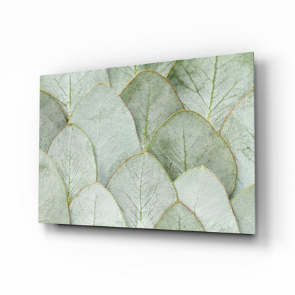 Sage Eucalyptus Leaf Layers Glass Wall Art
