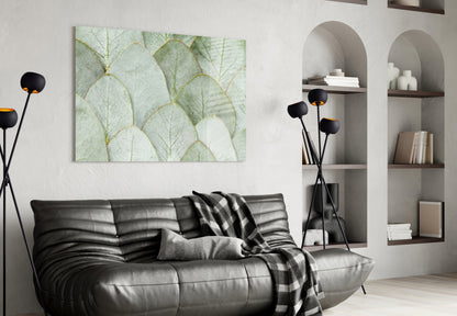 Sage Eucalyptus Leaf Layers Glass Wall Art