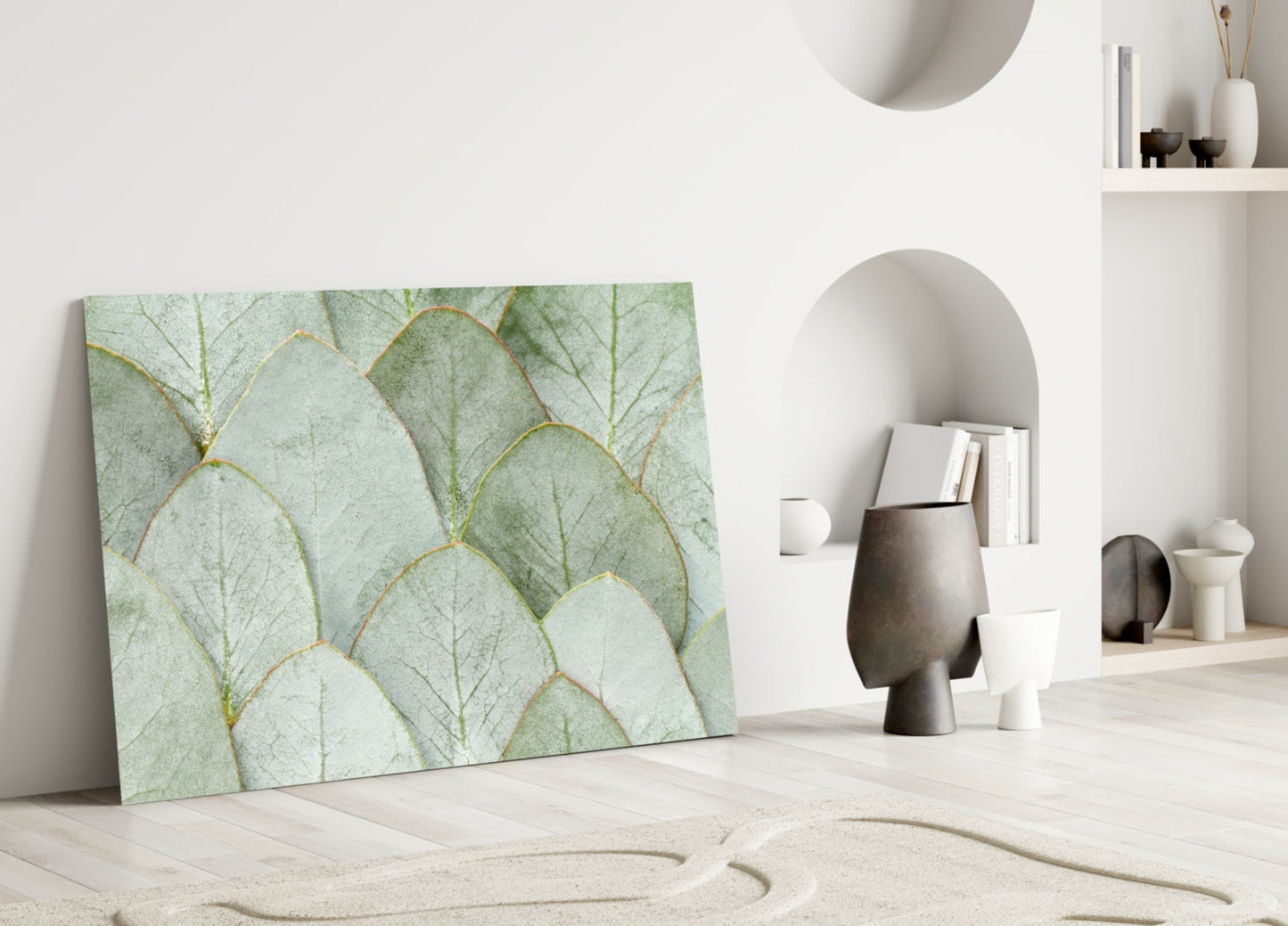 Sage Eucalyptus Leaf Layers Glass Wall Art