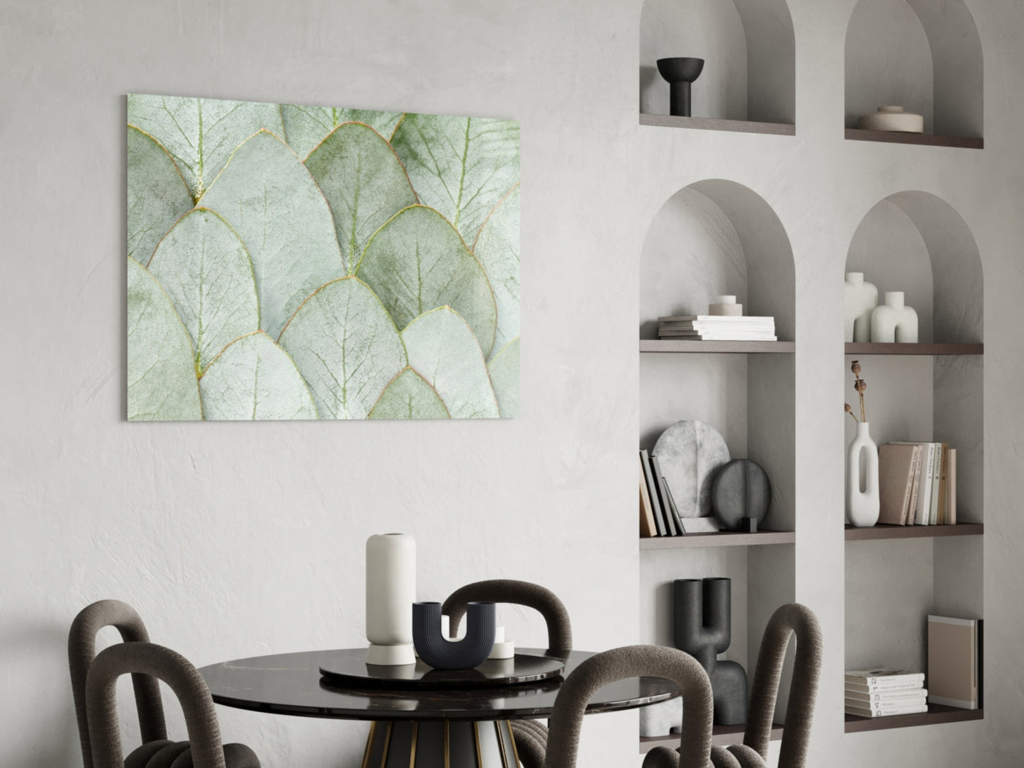 Sage Eucalyptus Leaf Layers Glass Wall Art
