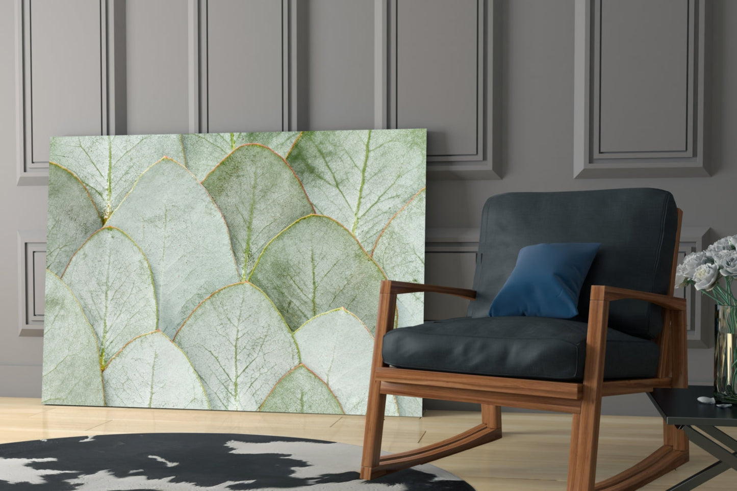 Sage Eucalyptus Leaf Layers Glass Wall Art