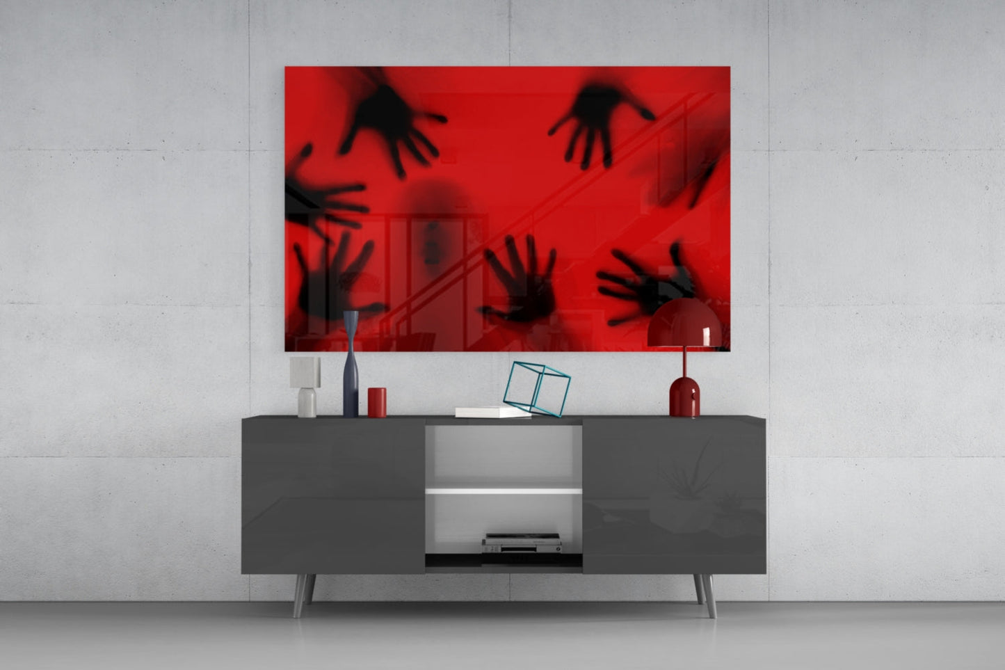 Crimson Red Ghostly Hands Glass Wall Art