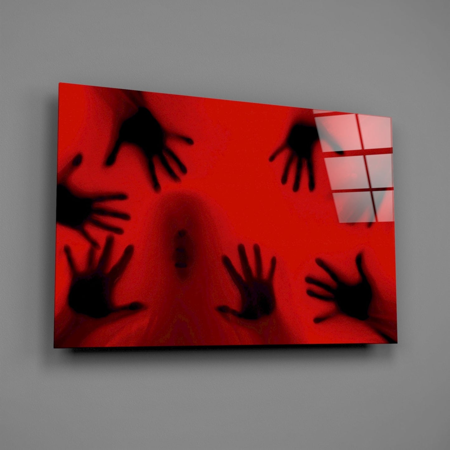 Crimson Red Ghostly Hands Glass Wall Art