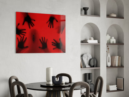 Crimson Red Ghostly Hands Glass Wall Art