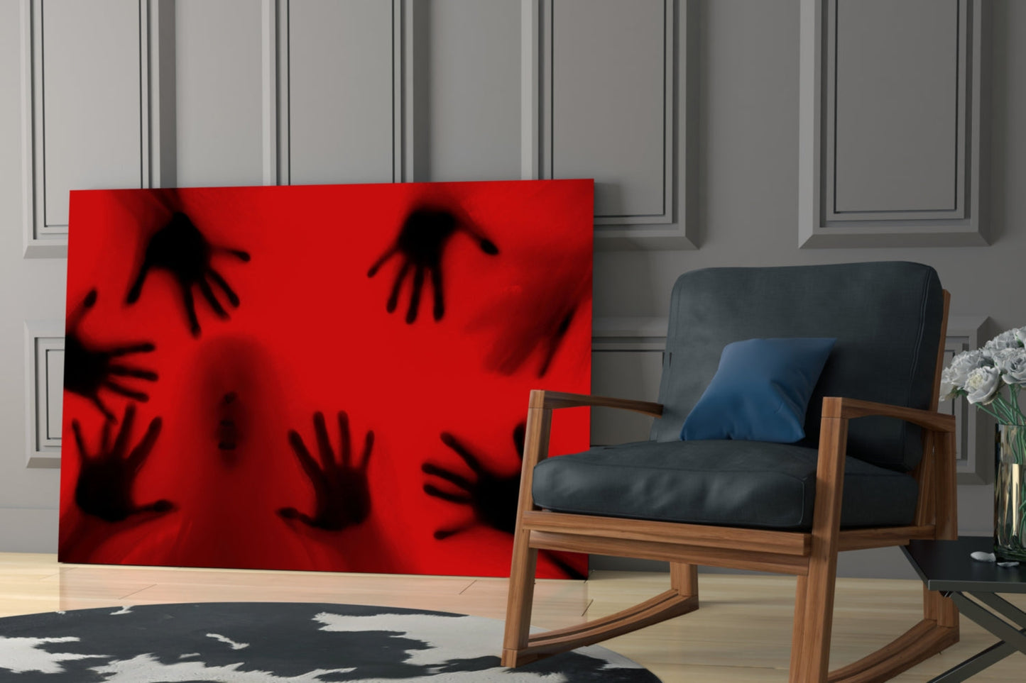 Crimson Red Ghostly Hands Glass Wall Art