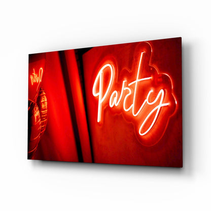 Red Neon Party Disco Ball Glass Wall Art