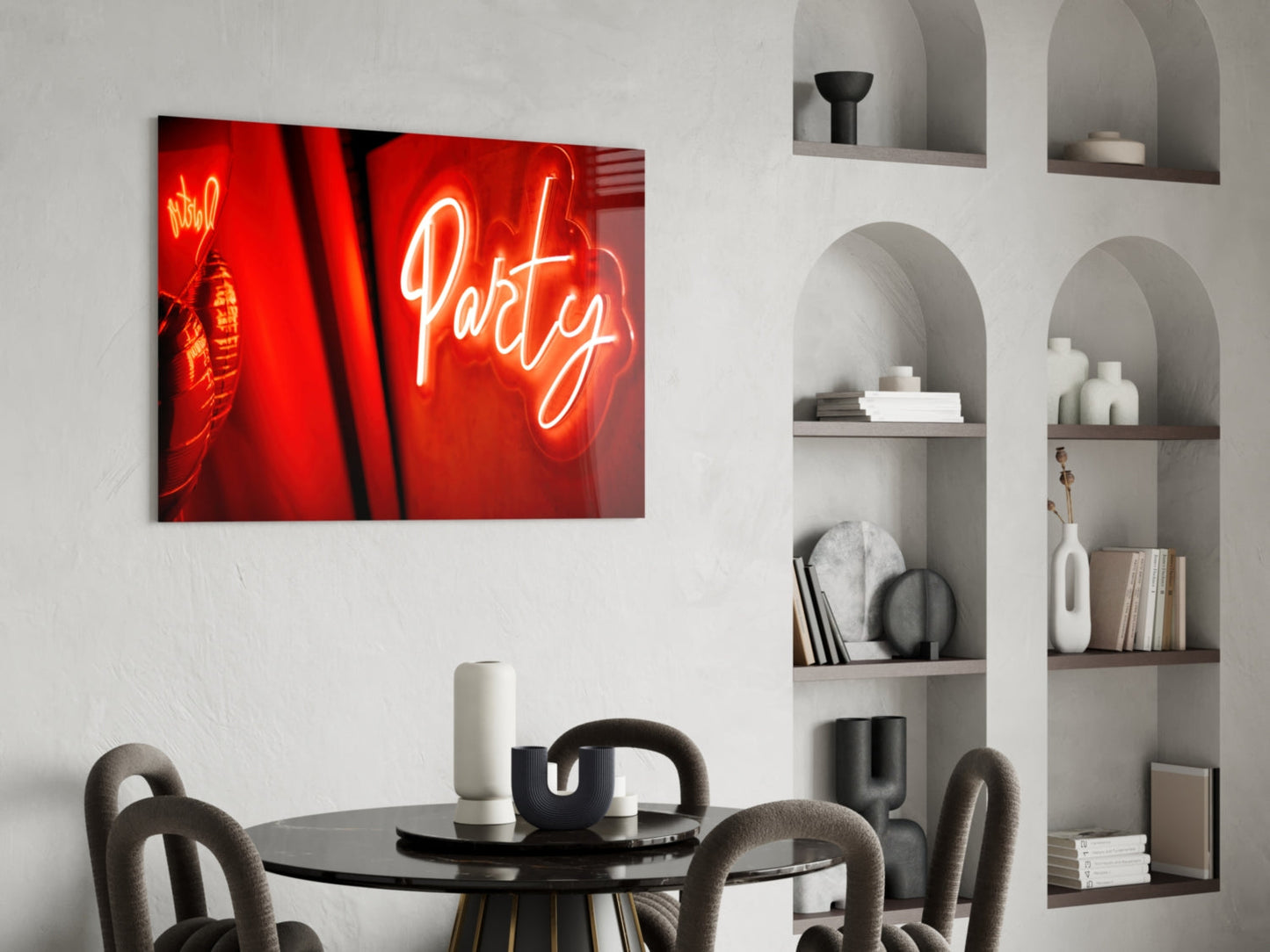 Red Neon Party Disco Ball Glass Wall Art