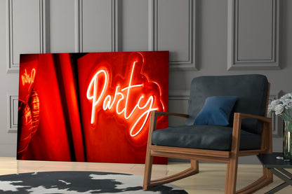 Red Neon Party Disco Ball Glass Wall Art