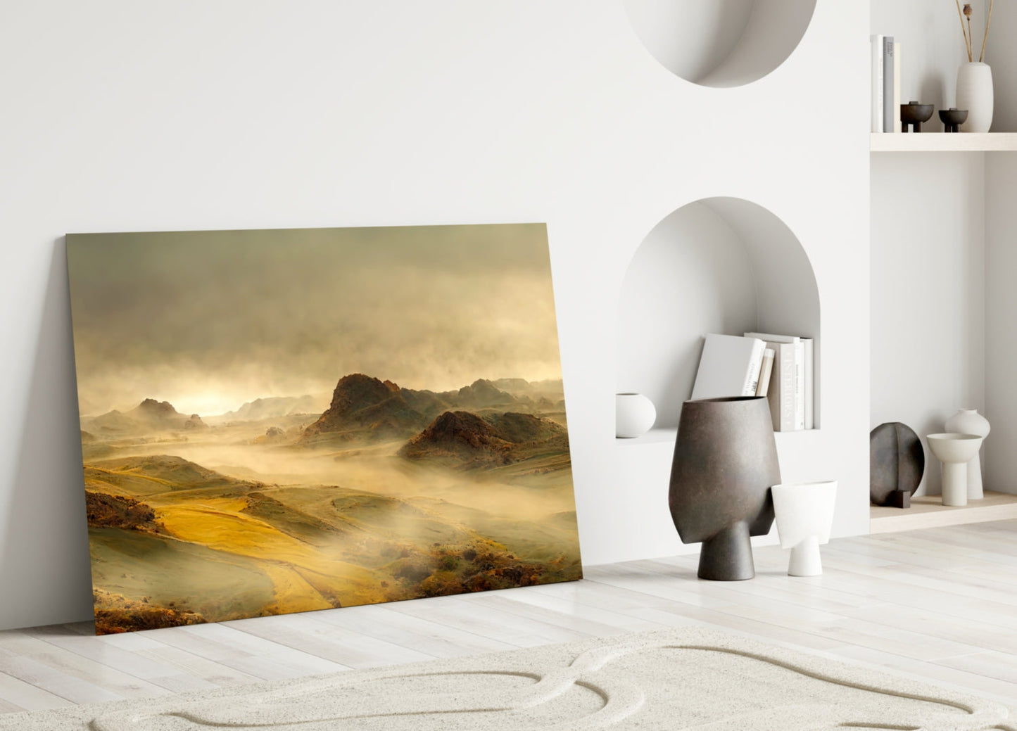 Golden Mist Rolling Hills Dawn Glass Wall Art