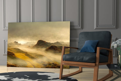 Golden Mist Rolling Hills Dawn Glass Wall Art
