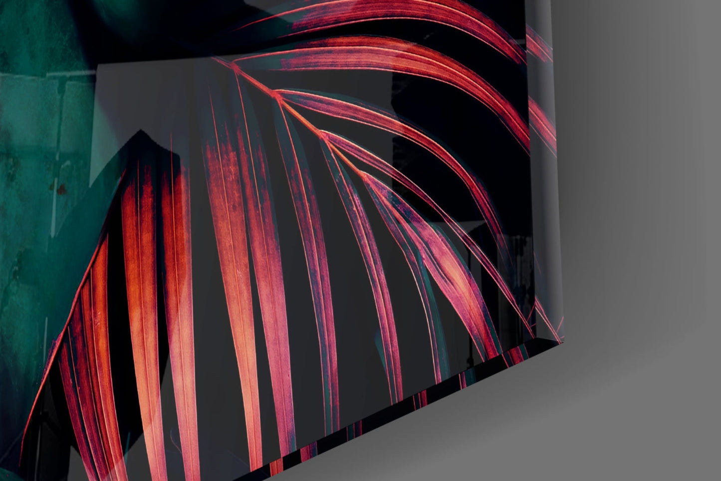 Crimson Palm Fronds Jungle Glass Wall Art