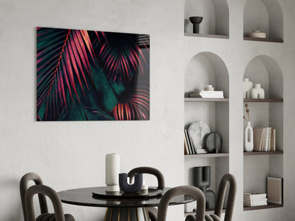 Crimson Palm Fronds Jungle Glass Wall Art