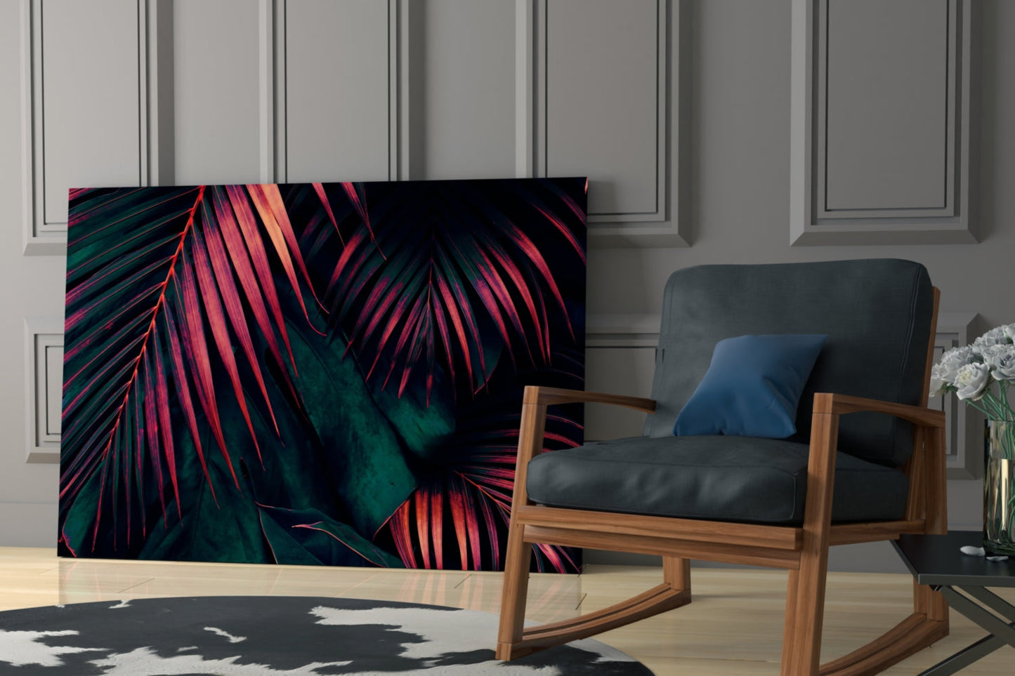 Crimson Palm Fronds Jungle Glass Wall Art