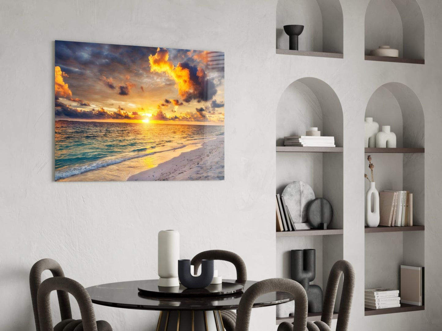 Fiery Clouds Turquoise Beach Glass Wall Art