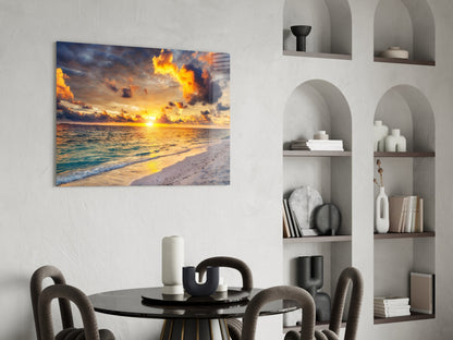 Fiery Clouds Turquoise Beach Glass Wall Art