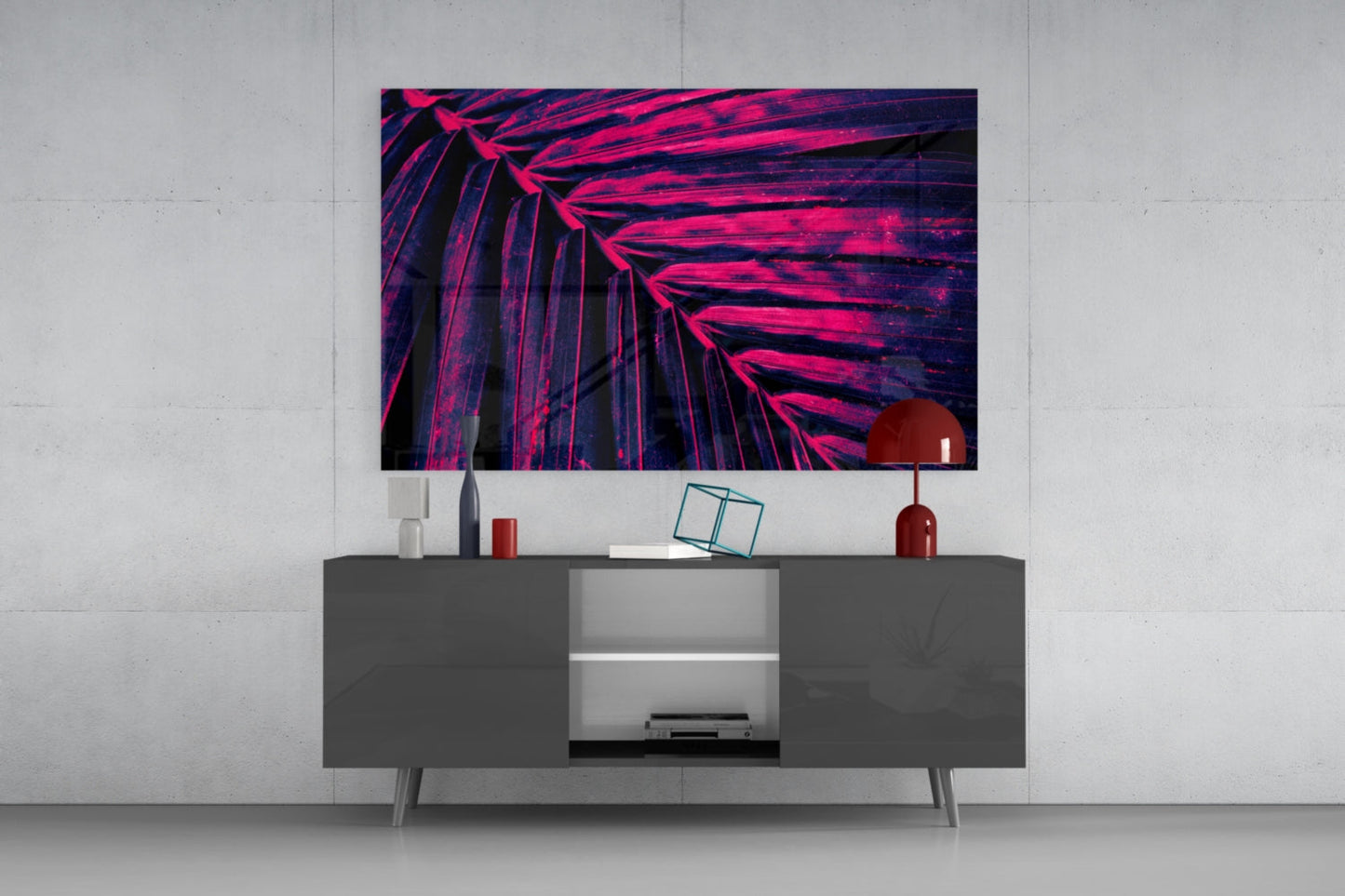 Neon Magenta Fan Palm Glass Wall Art