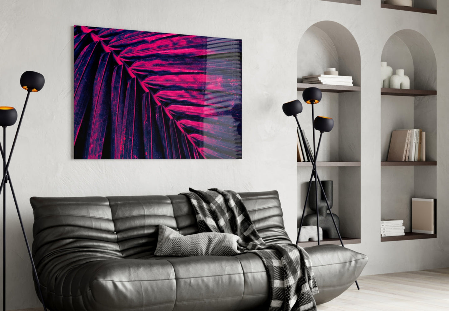 Neon Magenta Fan Palm Glass Wall Art