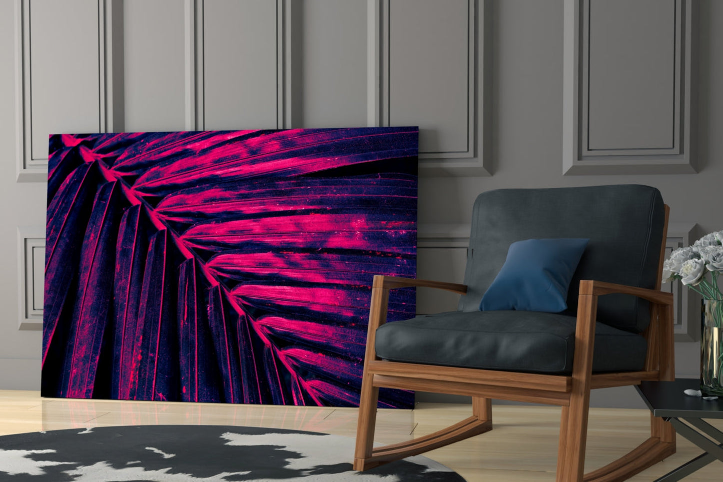 Neon Magenta Fan Palm Glass Wall Art