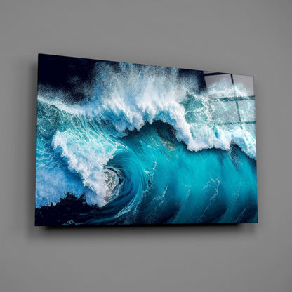 Deep Blue Crashing Waves Glass Wall Art
