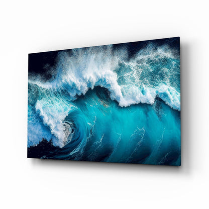 Deep Blue Crashing Waves Glass Wall Art