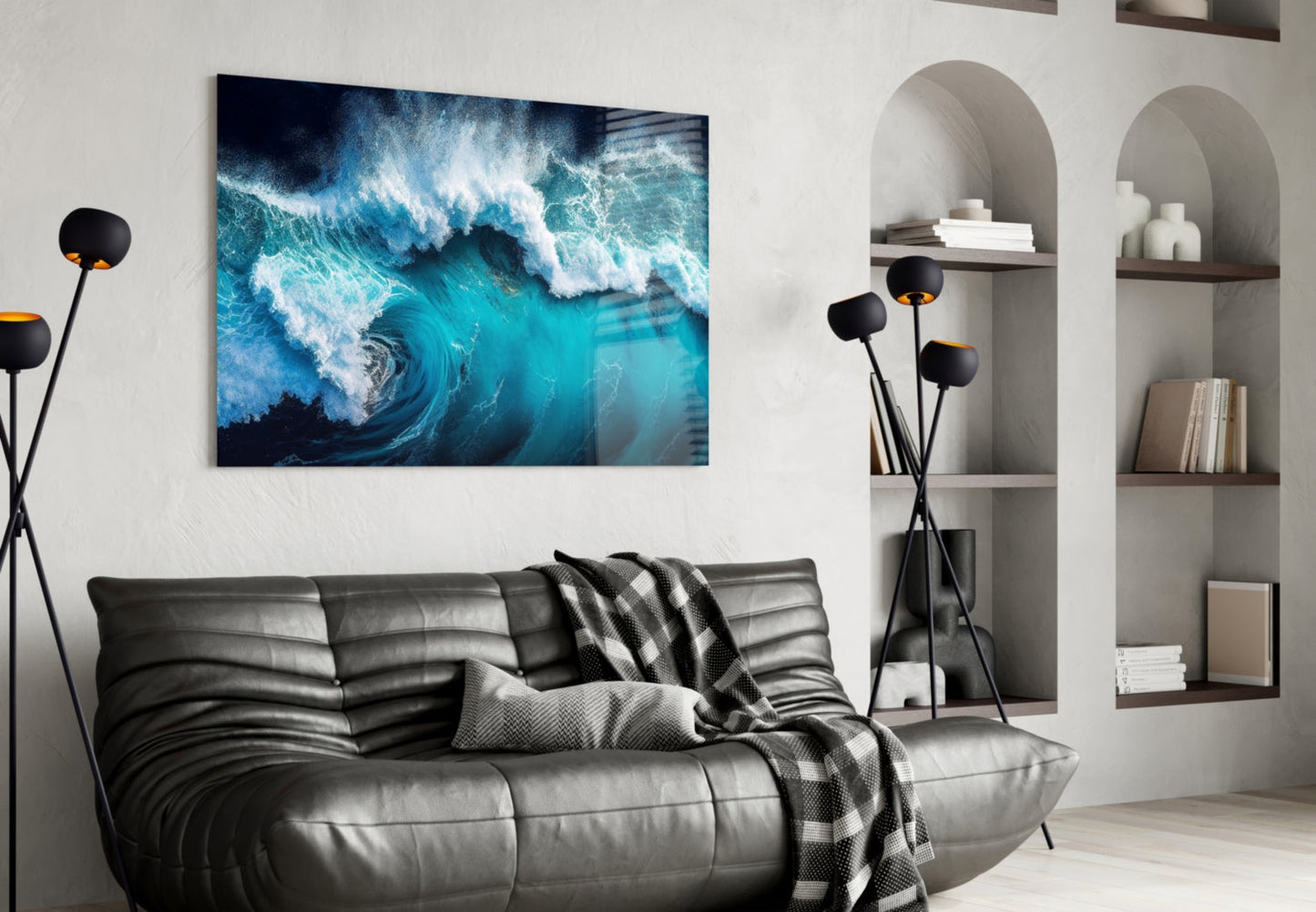 Deep Blue Crashing Waves Glass Wall Art