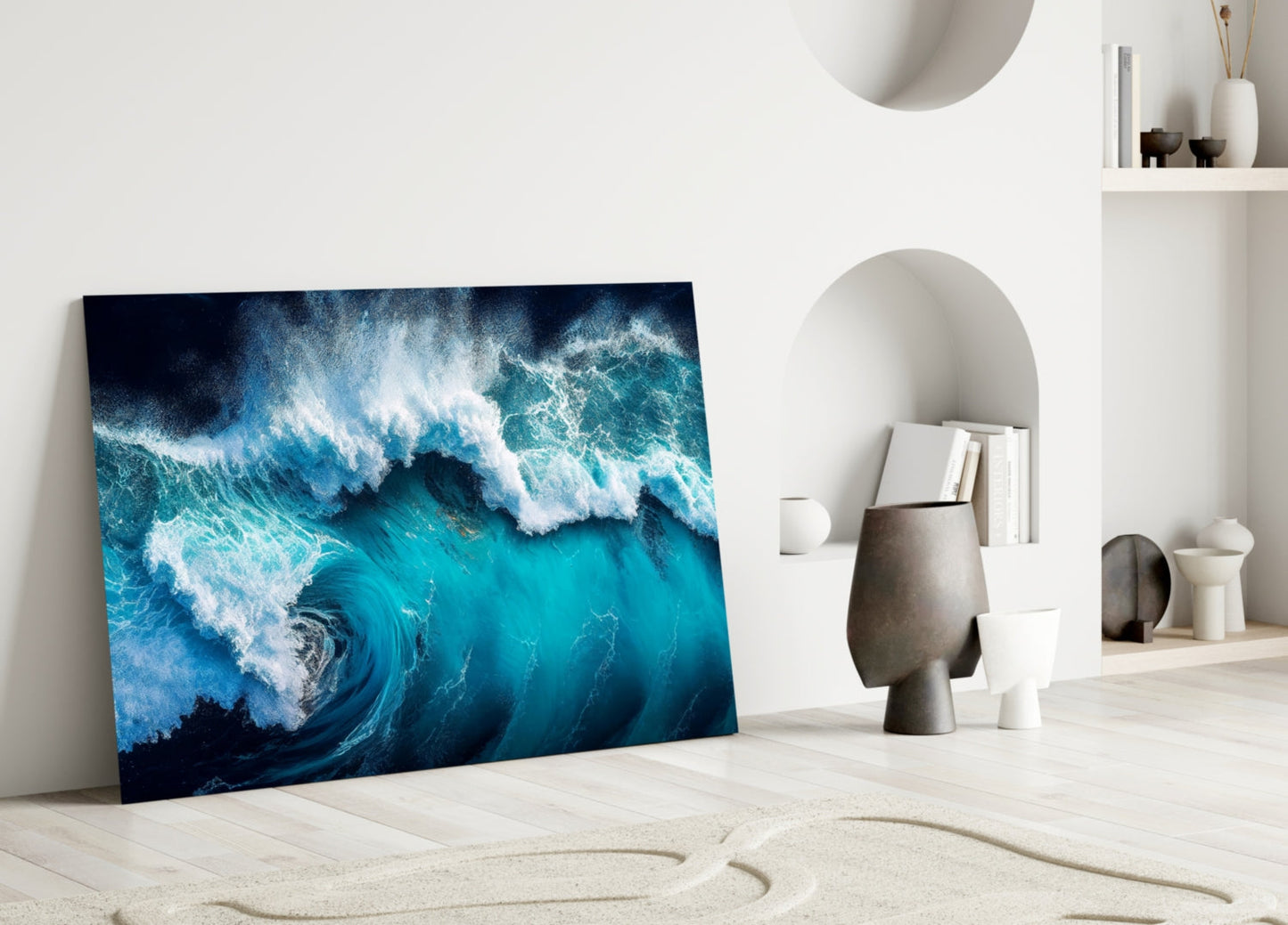 Deep Blue Crashing Waves Glass Wall Art