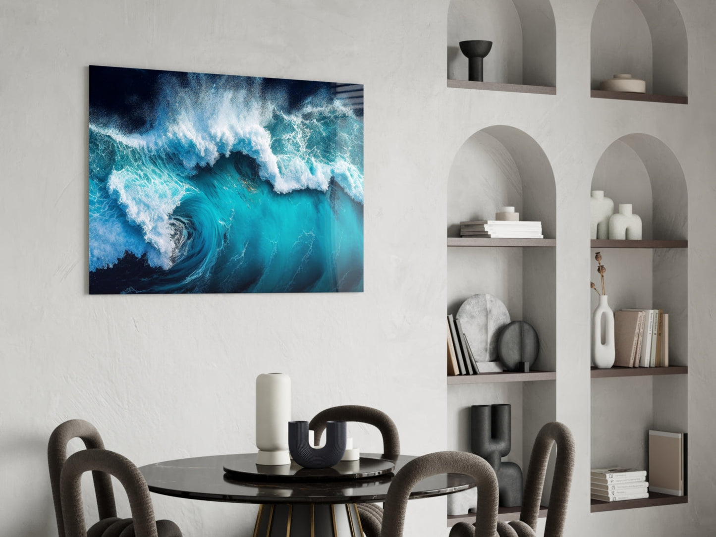 Deep Blue Crashing Waves Glass Wall Art