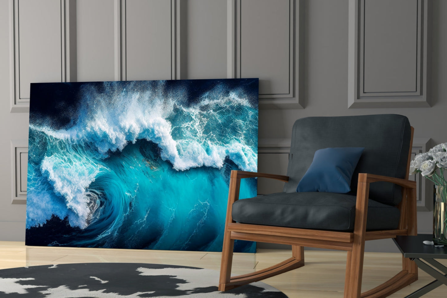 Deep Blue Crashing Waves Glass Wall Art