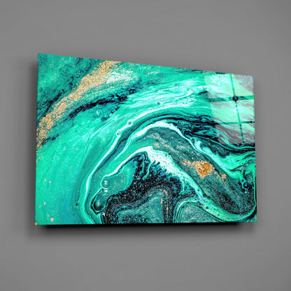 Turquoise Gold Marble Swirl Art Glass Wall Art