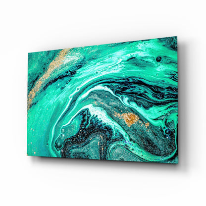 Turquoise Gold Marble Swirl Art Glass Wall Art