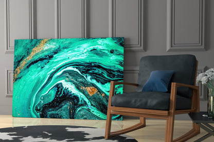 Turquoise Gold Marble Swirl Art Glass Wall Art