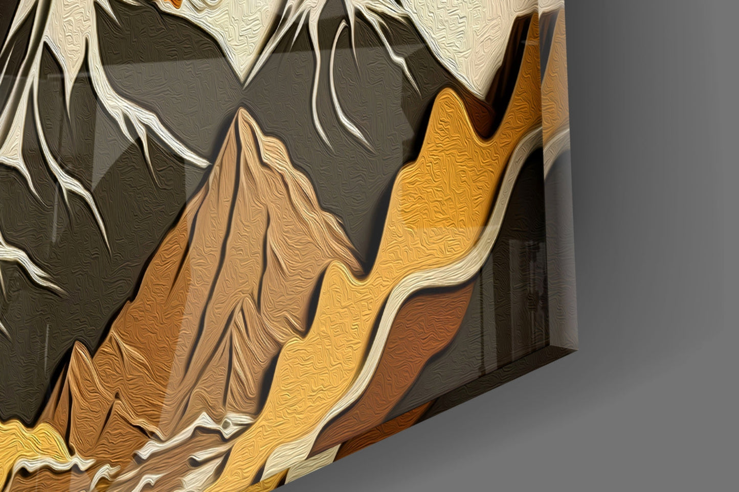Orange Tree and Teal Birds Mountain Art Glass Wall Art