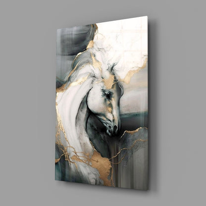 Black and Gold Marble Horse Glass Wall Art