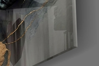 Black and Gold Marble Horse Glass Wall Art