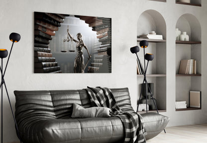Law Book Tunnel Lady Justice Statue Glass Wall Art