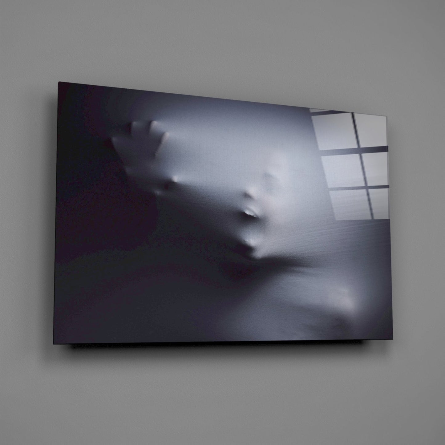 Ghostly Face Pressing Through Fabric Glass Wall Art