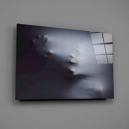 Ghostly Face Pressing Through Fabric Glass Wall Art