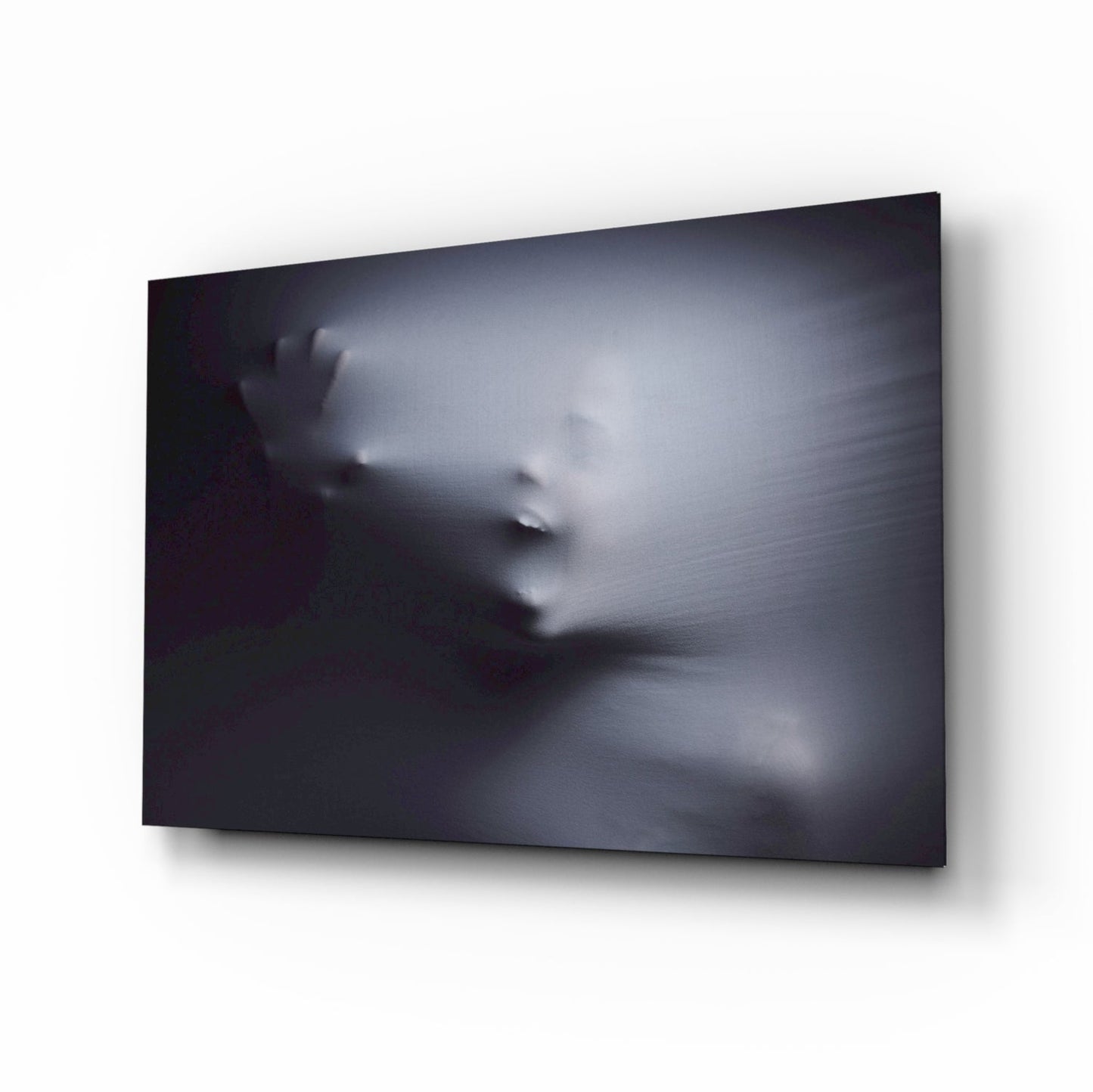Ghostly Face Pressing Through Fabric Glass Wall Art
