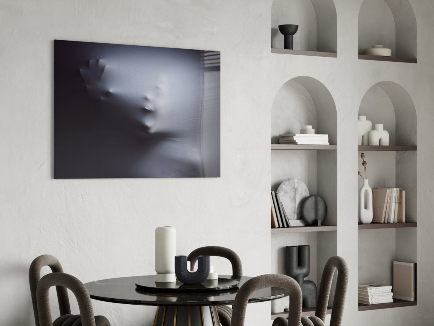 Ghostly Face Pressing Through Fabric Glass Wall Art