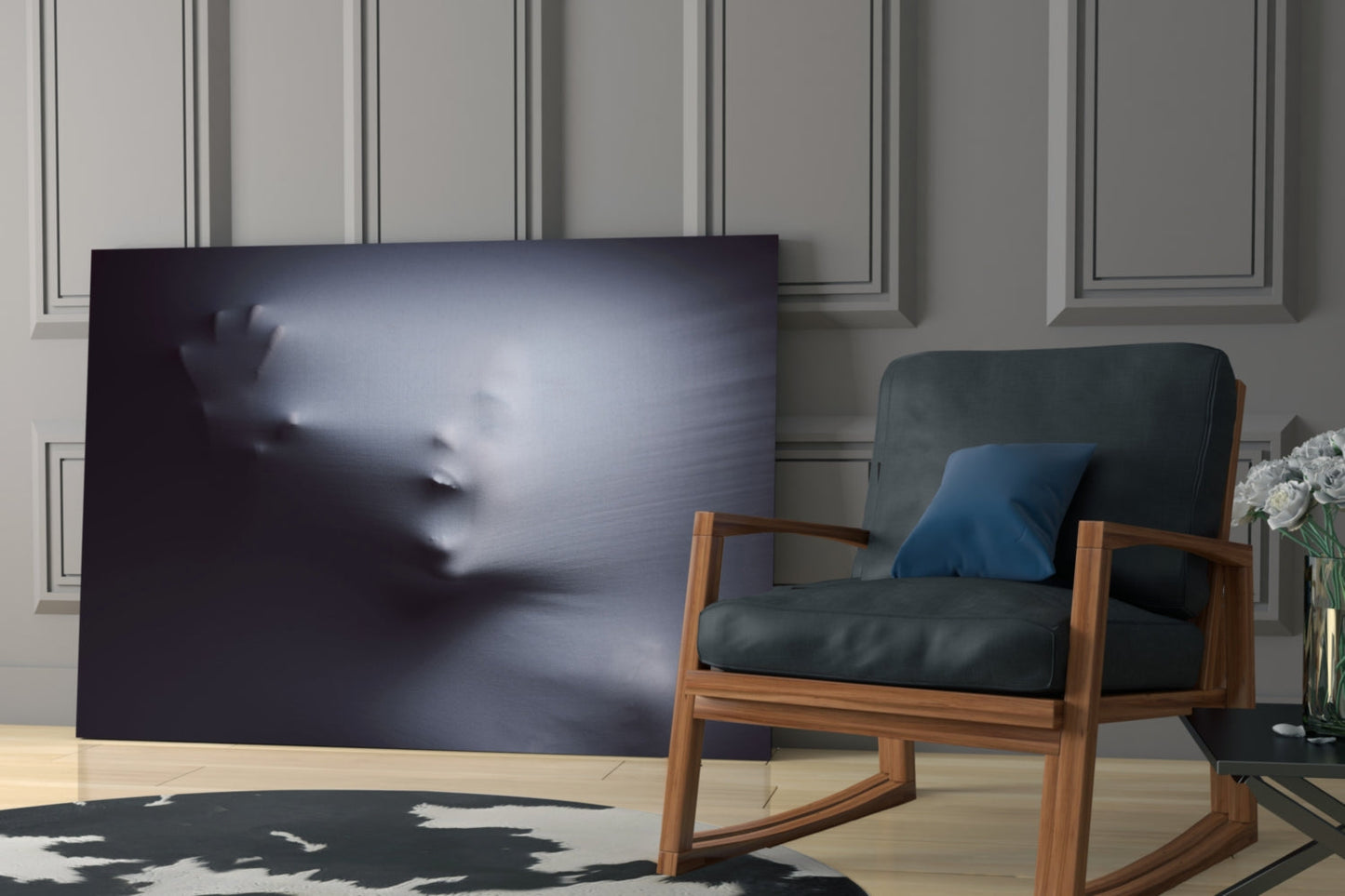 Ghostly Face Pressing Through Fabric Glass Wall Art