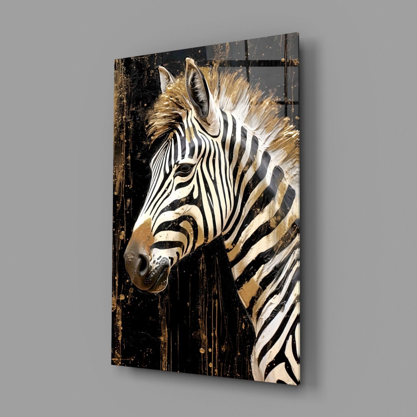 Golden Mane Zebra Glass Wall Art