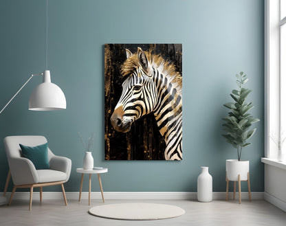 Golden Mane Zebra Glass Wall Art