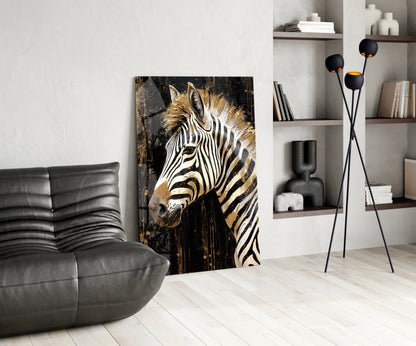 Golden Mane Zebra Glass Wall Art