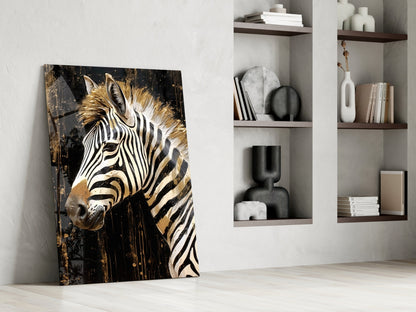 Golden Mane Zebra Glass Wall Art