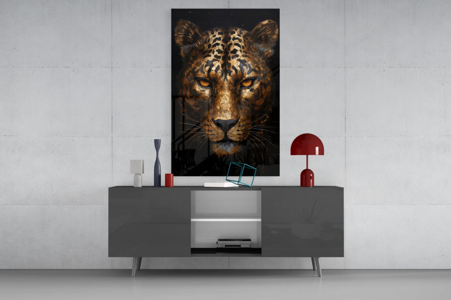 Golden Bronze Leopard Glass Wall Art