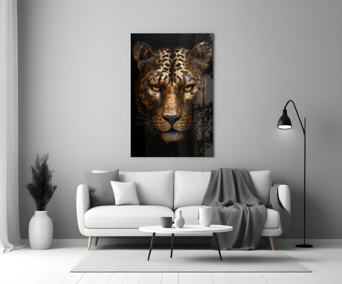 Golden Bronze Leopard Glass Wall Art