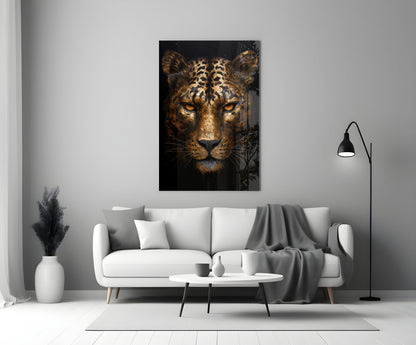 Golden Bronze Leopard Glass Wall Art