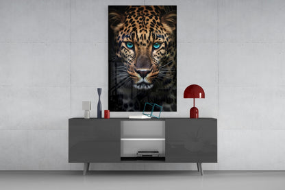 Turquoise Eyed Leopard Glass Wall Art