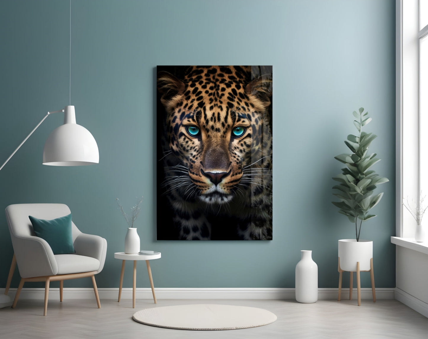 Turquoise Eyed Leopard Glass Wall Art